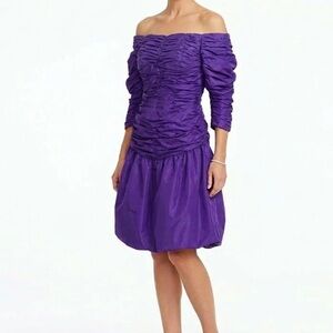 Vintage Scaasi Purple Cocktail Off Shoulder Dress